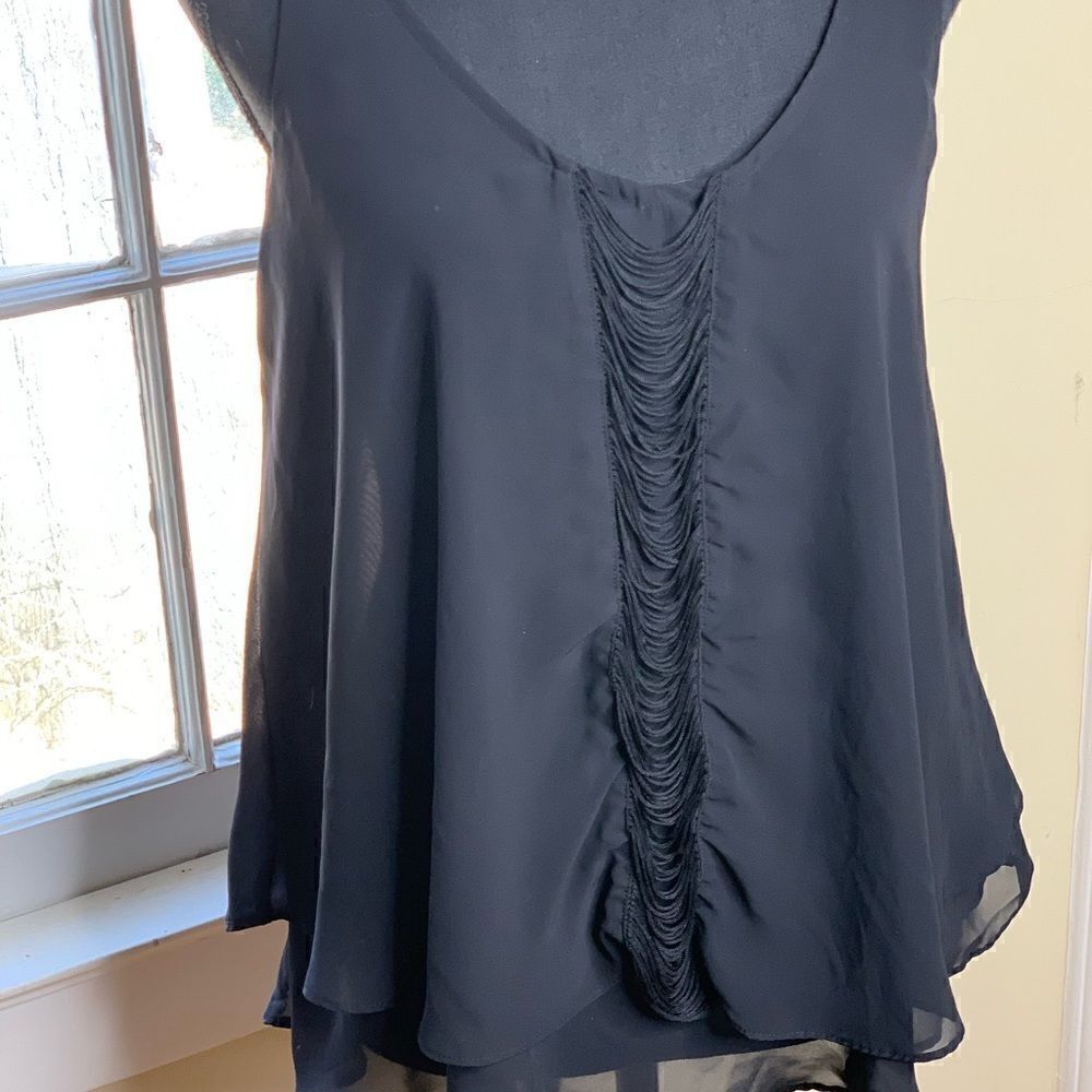 Jennifer Lopez black flowing chiffon lined tank with draped detail size small